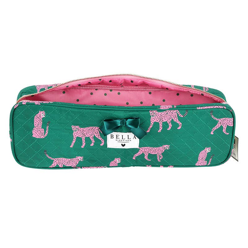 Quilted Hair Tool Bag - Green + Cheetahs