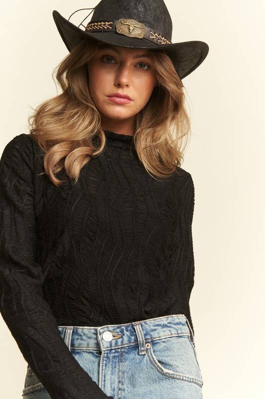 LONG SLEEVE MOCK NECK WAVE JACQUARD TOP