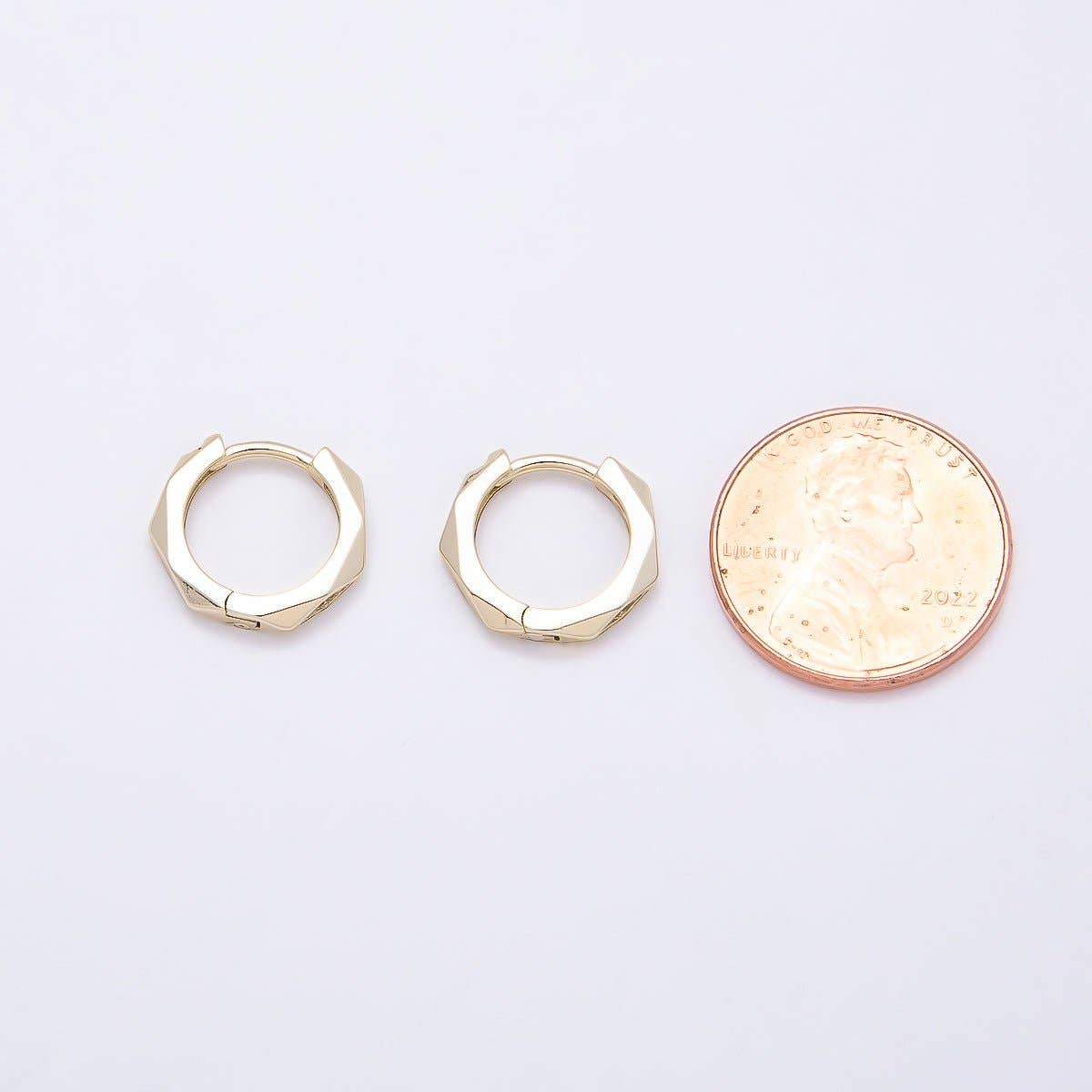 Micro Paved CZ Geometric Hexagonal Cartilage Huggie Earrings