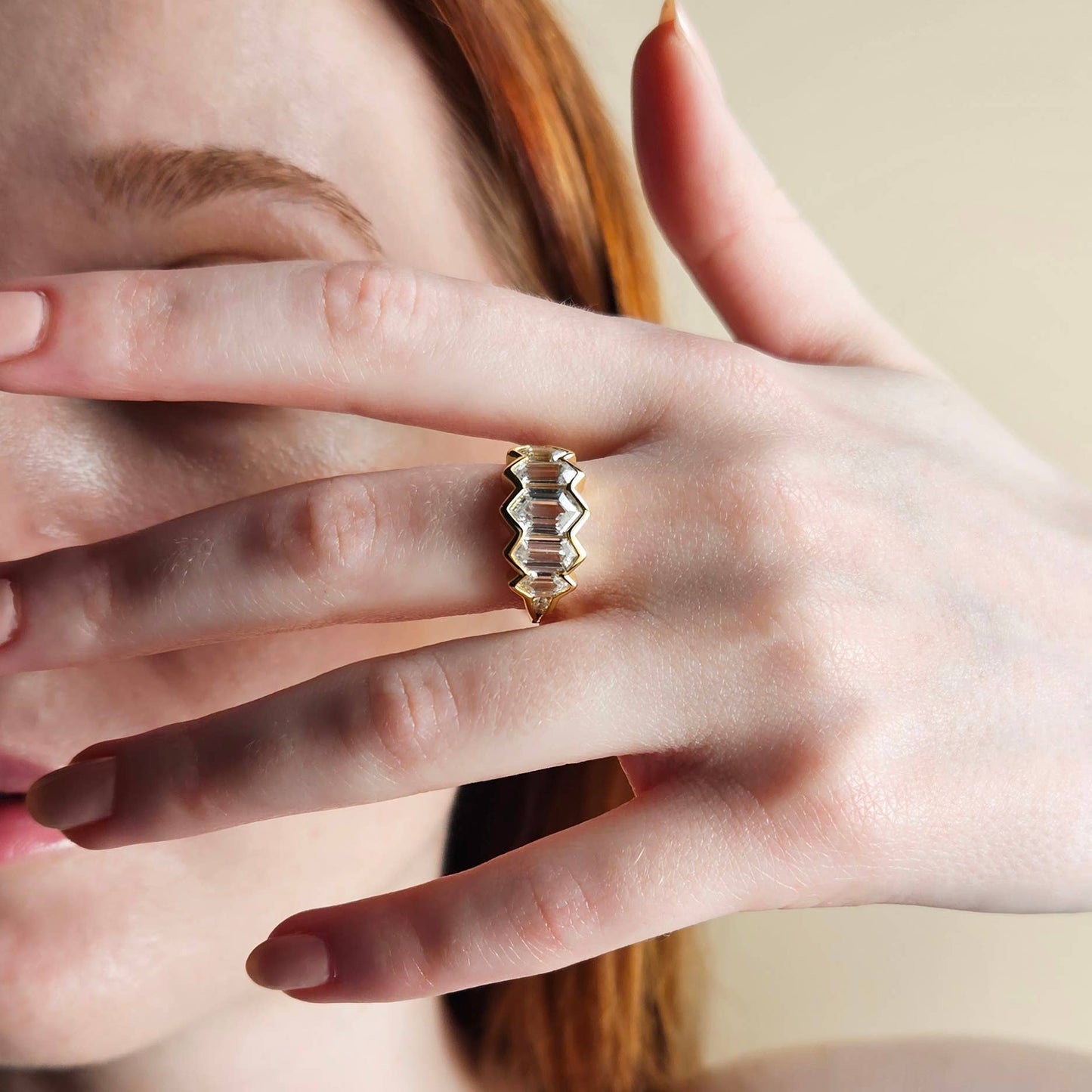 Bold Crystal Zigzag Ring - Gold Sterling Silver