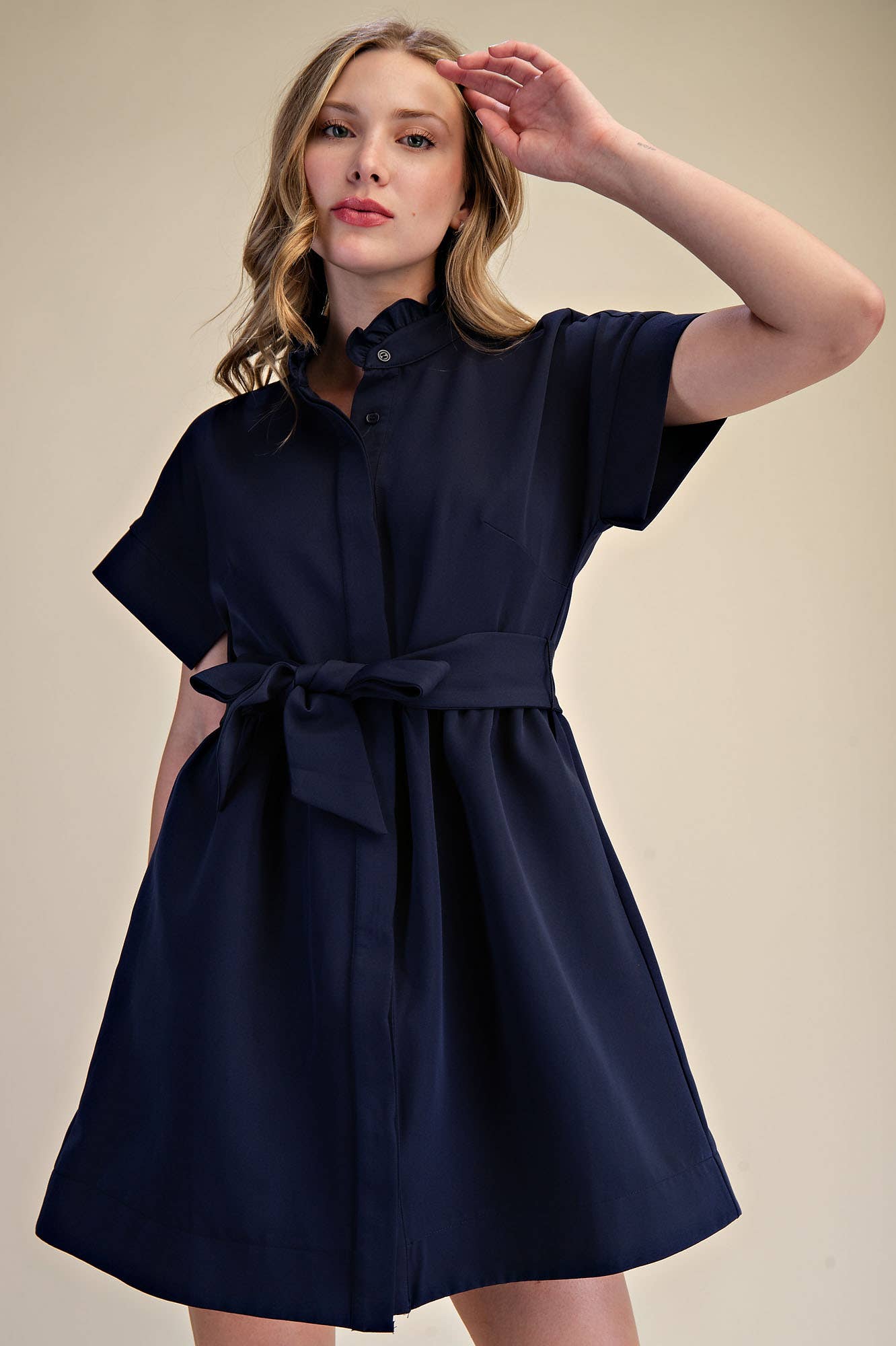 Ruffle Neck Mini Dress