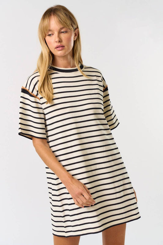 ILD5169 STRIPE SHORT SLEEVE SHIRT DRESS