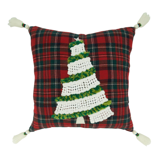 Plaid Throw Pillow With Christmas Tree Design