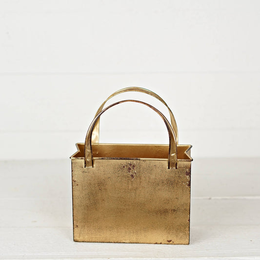 570505- Distressed Metal Tote Bag-10Hx8Wx4T-Antique Gold-