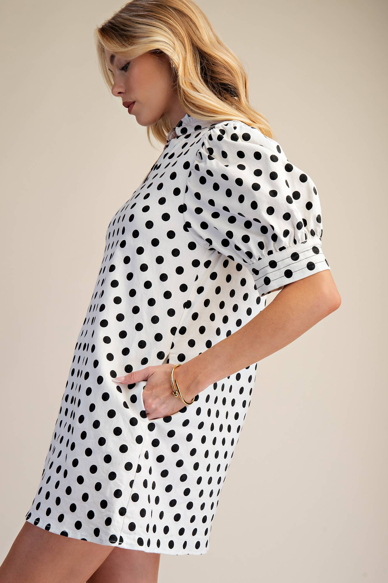 Ruffle V-Neck Puff Sleeve Mini Dress