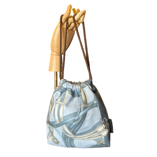 Equestrian Gray Vintage Scarf Drawstring Crossbody Bag