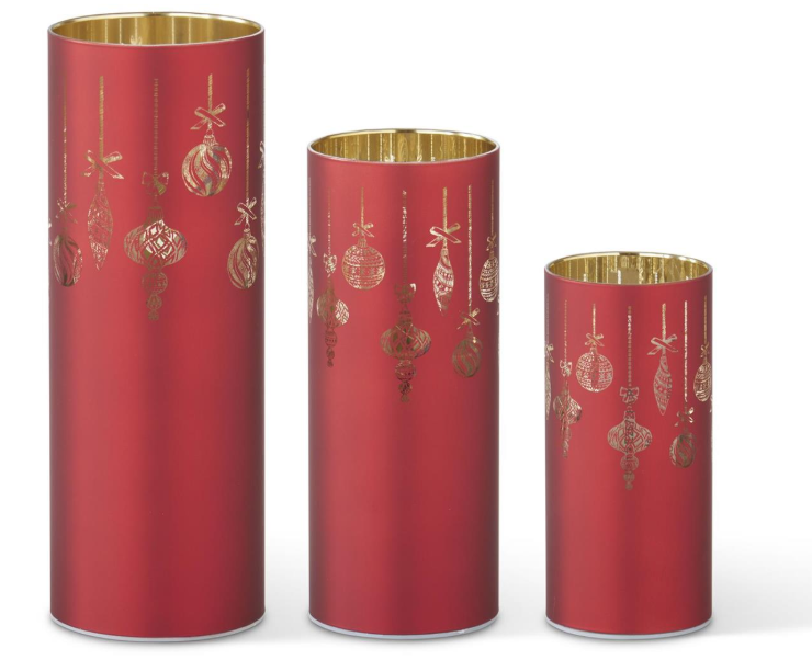 Set of 3 Red Laser Engraved Ornament LED Cylinders w/Timers