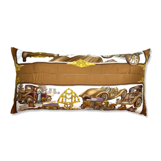 Automobile Vintage Silk Scarf Lumbar Pillow 35"