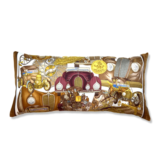 Automobile Vintage Silk Scarf Lumbar Pillow 35"