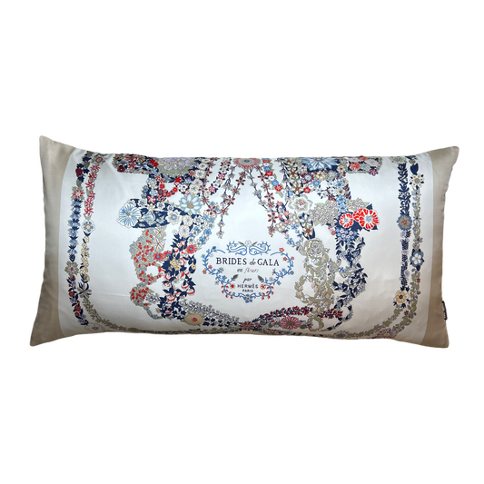 Brides de Gala en Fleurs Vintage Silk Scarf Lumbar Pillow 35"