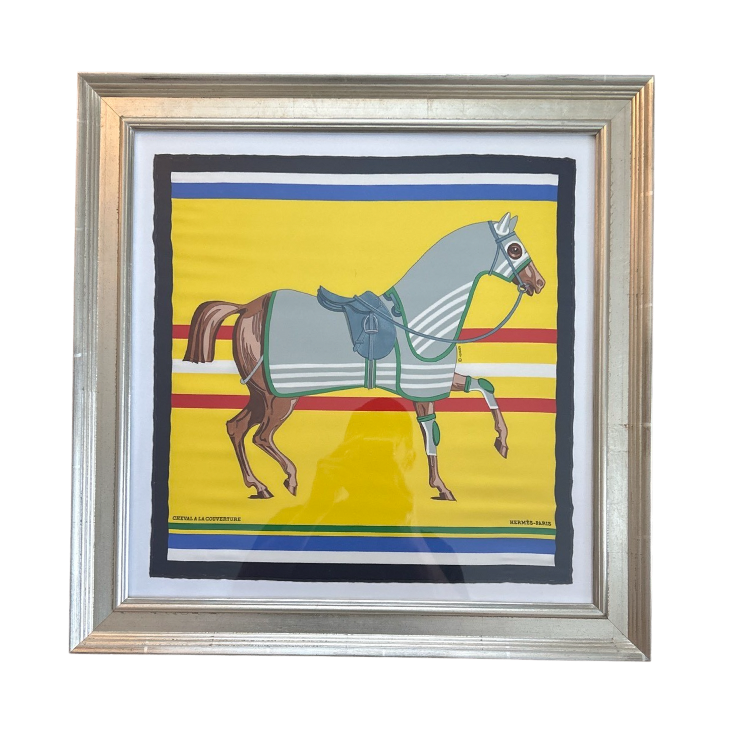 Cheval a la Couverture Framed Vintage Silk Scarf 22"