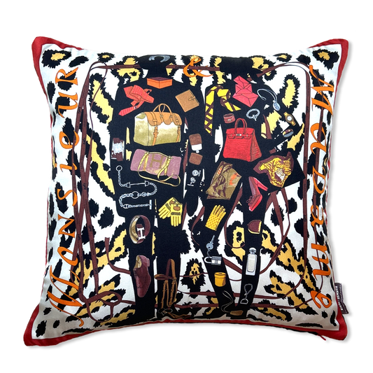 Monsieur et Madame Leopard Vintage Silk Scarf Pillow 17"