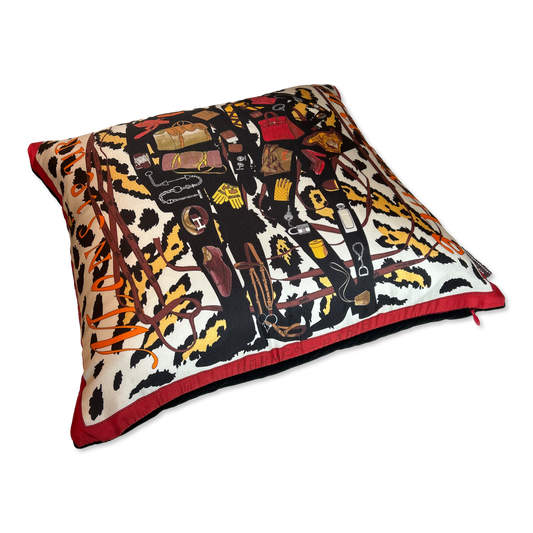 Monsieur et Madame Leopard Vintage Silk Scarf Pillow 17"