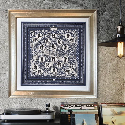 Les Nouveaux Amoureux de Paris Framed Vintage Silk Scarf 27"