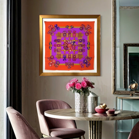 Rubans du Cheval Framed Vintage Silk Scarf 33"