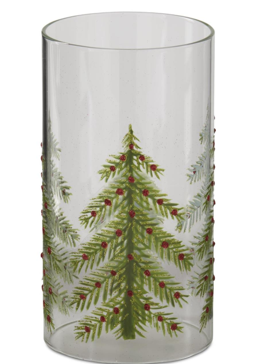 Jeweled Christmas Tree 7.75" Glass Candle Slip Cover