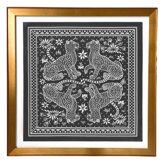 Les Leopards Bandana Framed Vintage Silk Scarf 27"