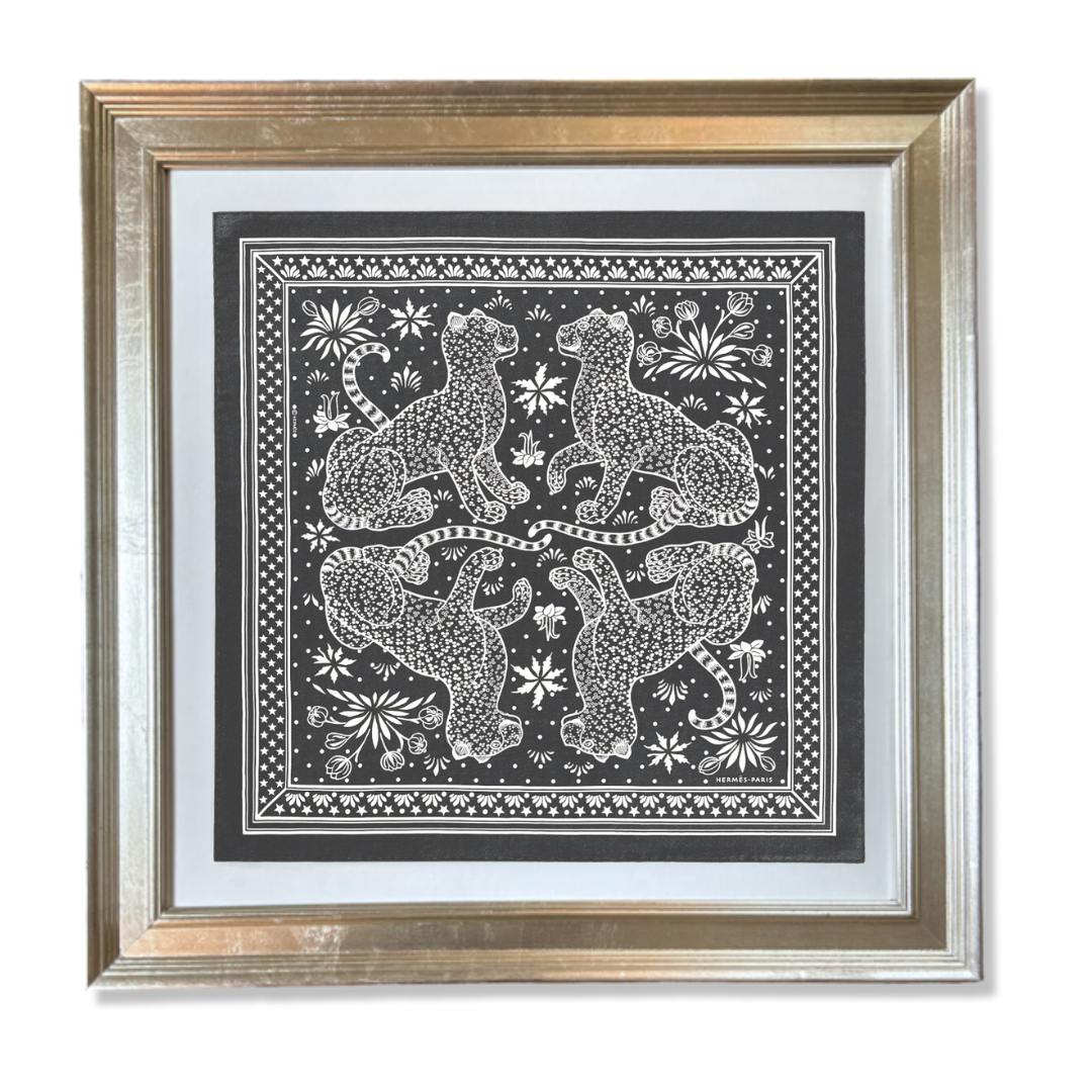Les Leopards Bandana Framed Vintage Silk Scarf 27"