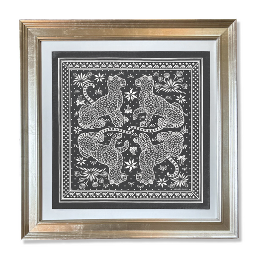 Les Leopards Bandana Framed Vintage Silk Scarf 27"