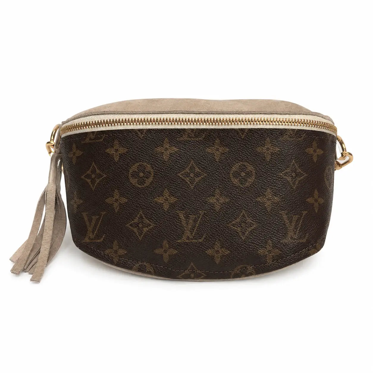 Britt Belt Bag in Stone Leather | Upcycled Lv Full Front