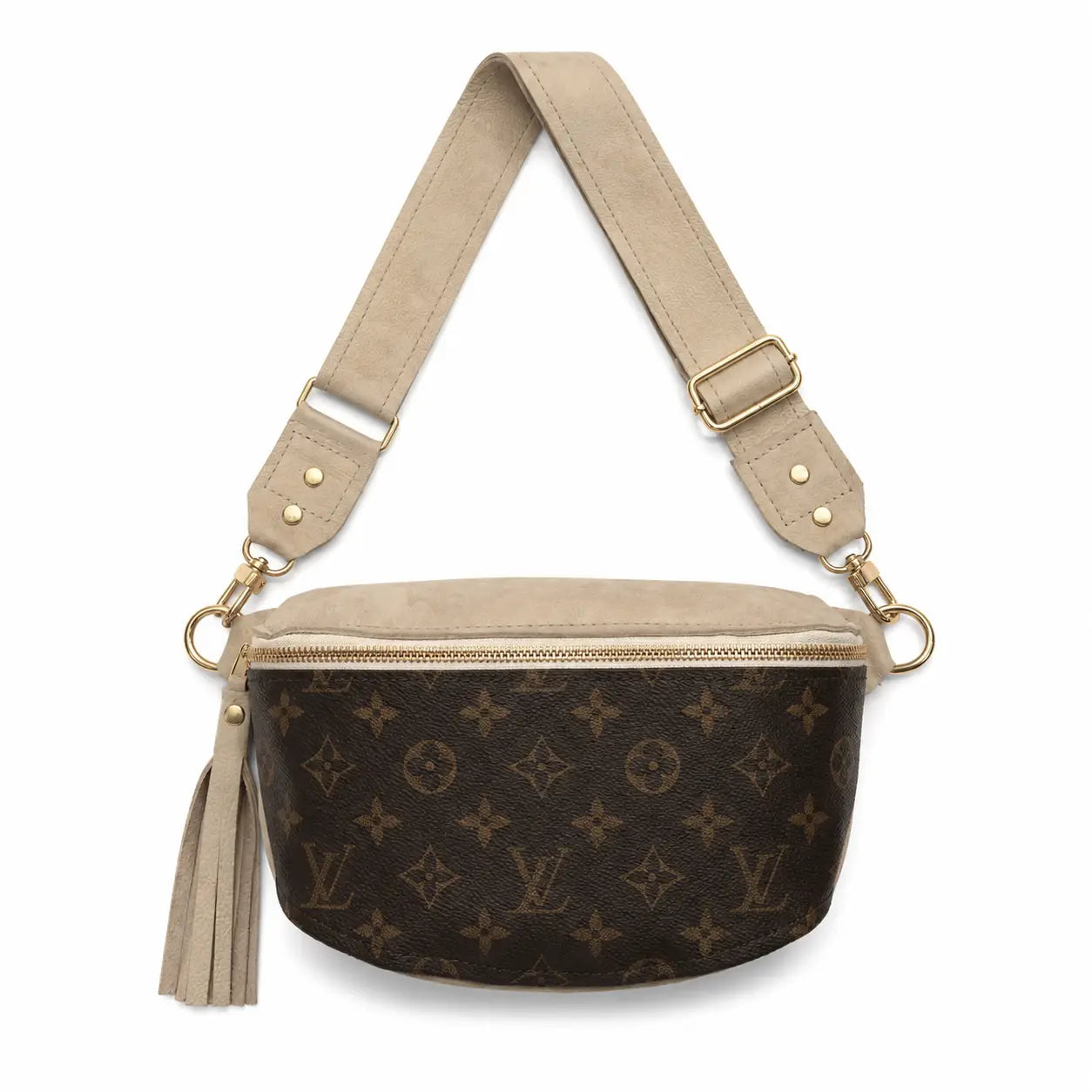 Britt Belt Bag in Stone Leather | Upcycled Lv Full Front