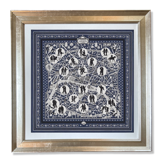 Les Nouveaux Amoureux de Paris Framed Vintage Silk Scarf 27"