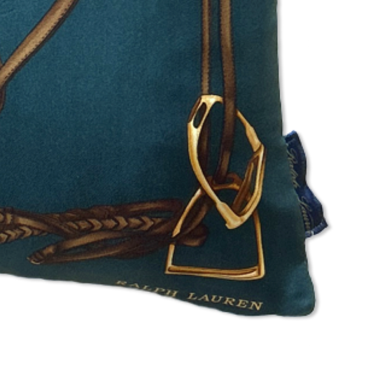 Green Equestrian Vintage Silk Scarf Pillow 18"