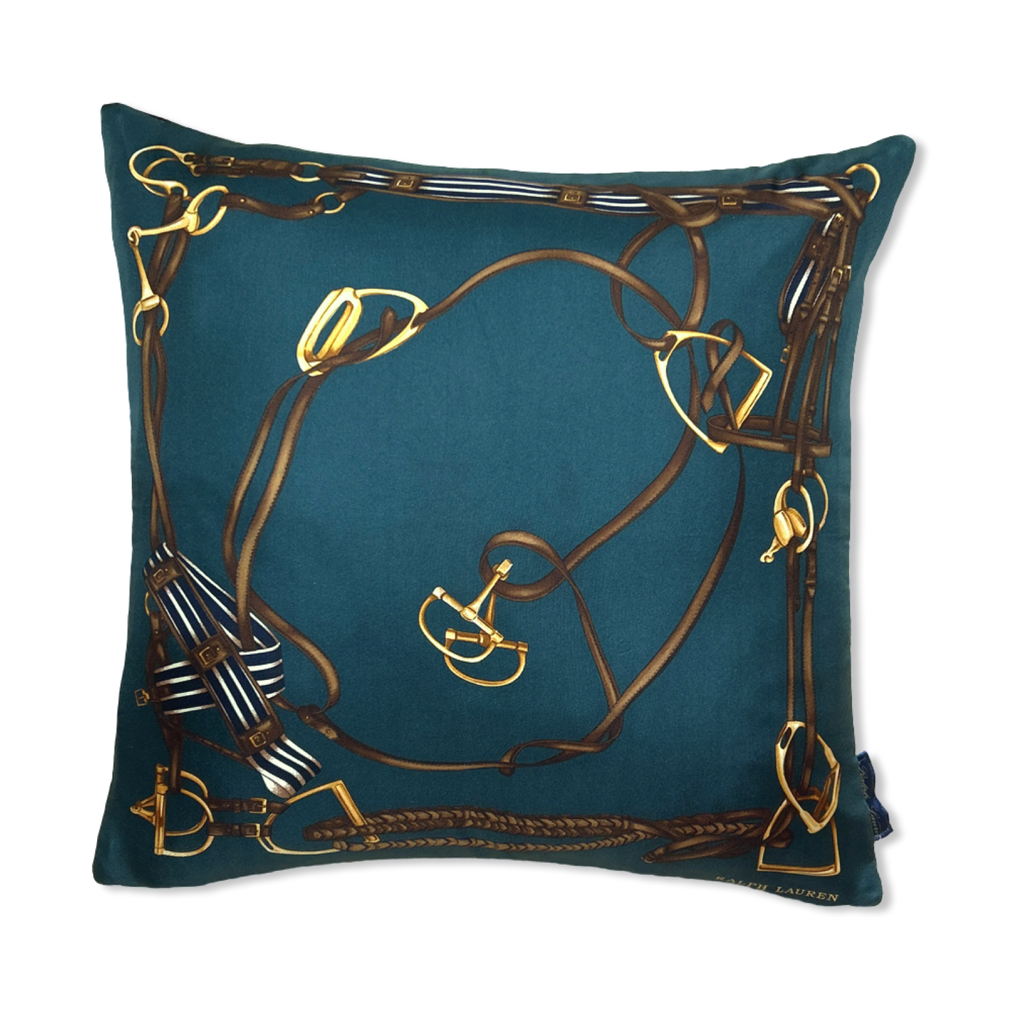 Green Equestrian Vintage Silk Scarf Pillow 18"