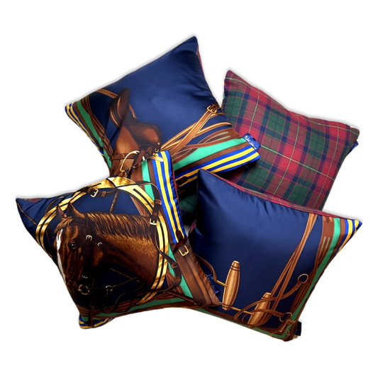 Equestrian Vintage Silk Scarf Pillows 17"