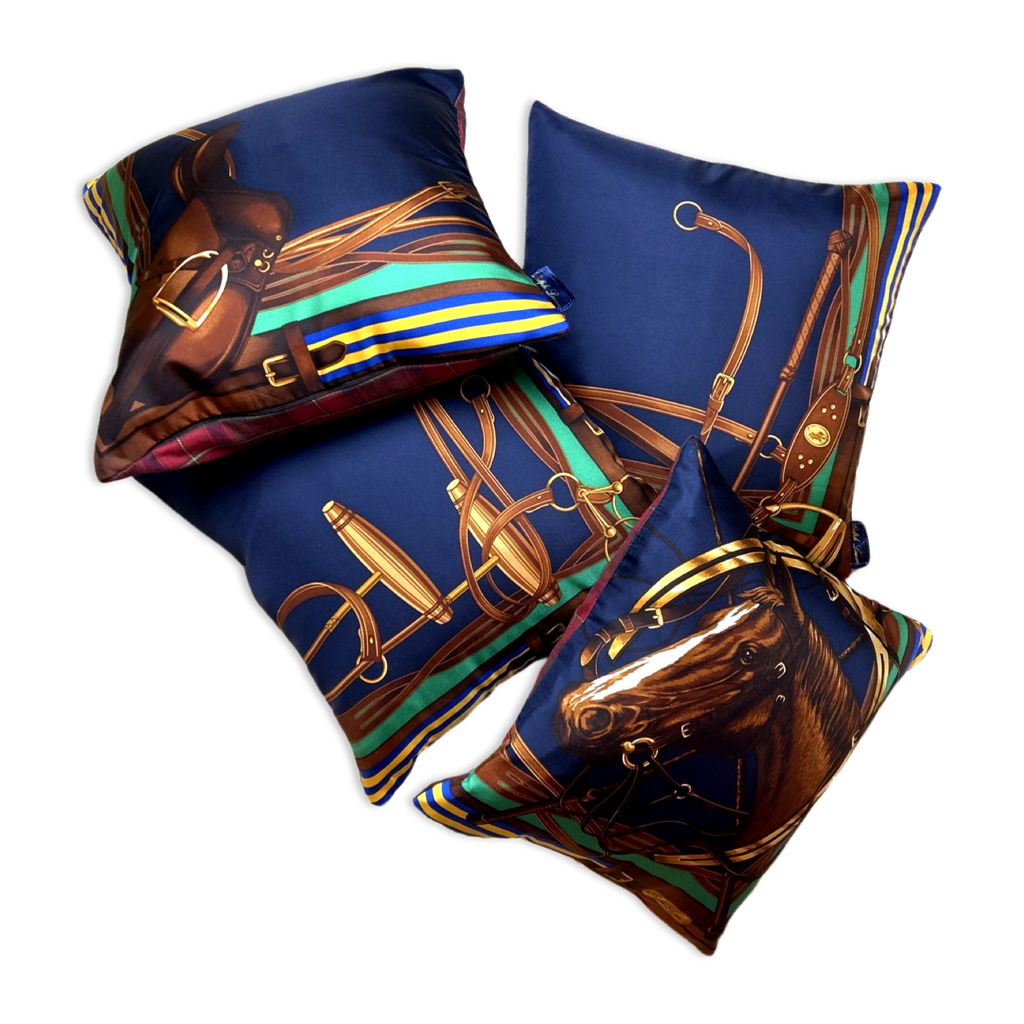 Equestrian Vintage Silk Scarf Pillows 17"
