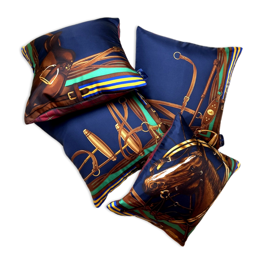 Equestrian Vintage Silk Scarf Pillows 17"