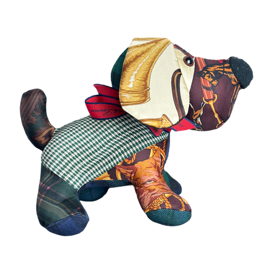 Equestrian Vintage Silk Scarf Patchwork Puppy
