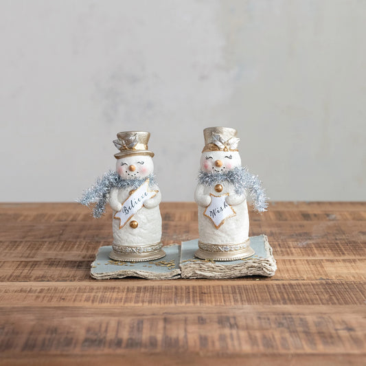 Resin Snowman with Glitter, Tinsel Scarf & Sign, 2 Styles