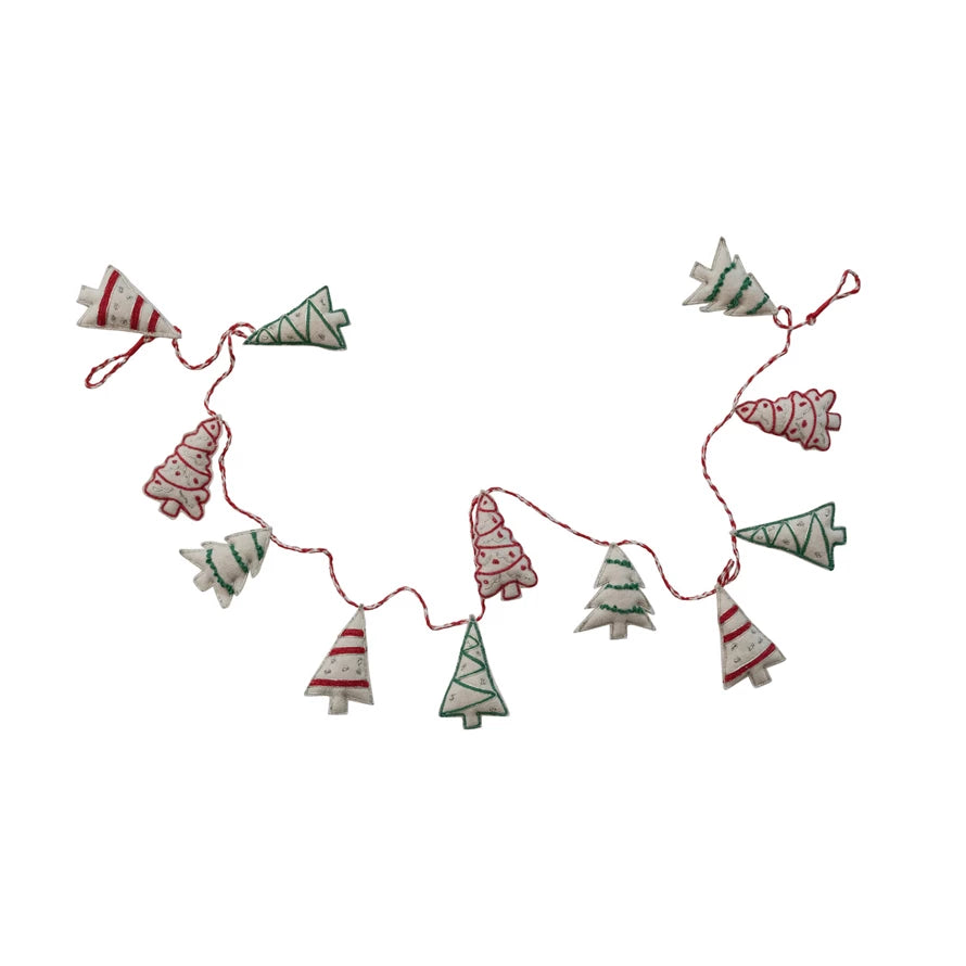 Woven Wool & Embroidered Tree Garland with Metallic Thread, Natural